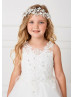 Beaded Lace Tulle Flower Girl Dress With Horsehair Trim